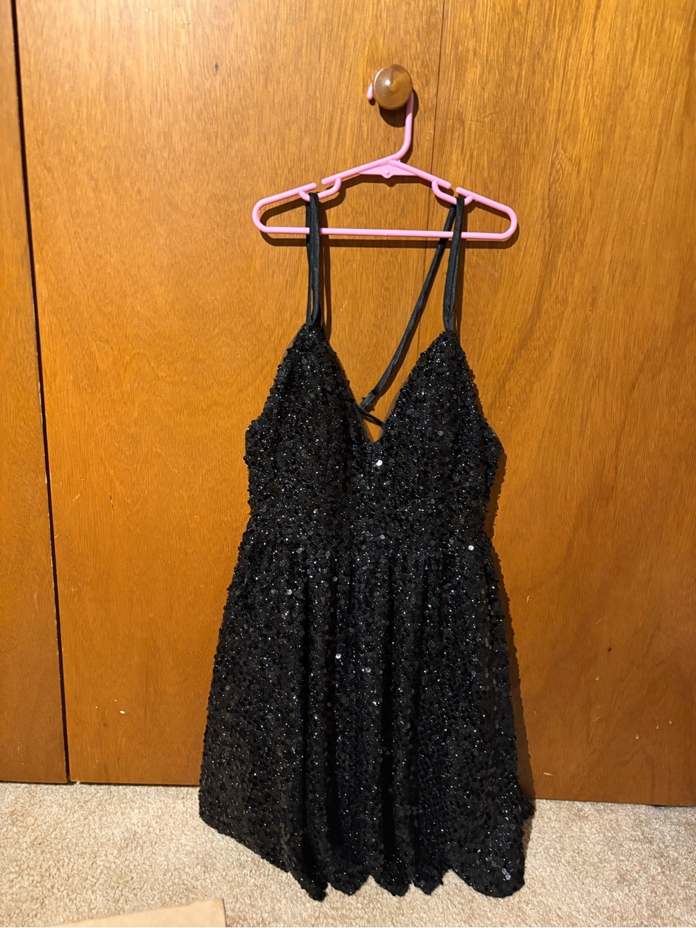 Black Sequin Spaghetti Strap Party Dress